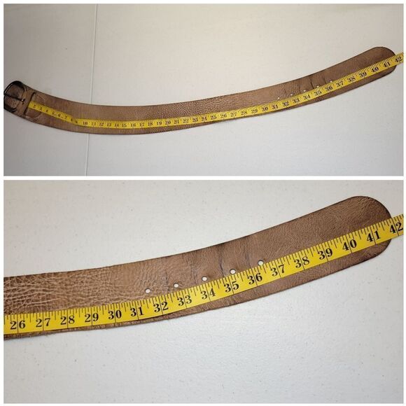 Sam Brown Wide Asymmetrical Tan Leather Belt Oversized Silver Buckle Boho main image 6